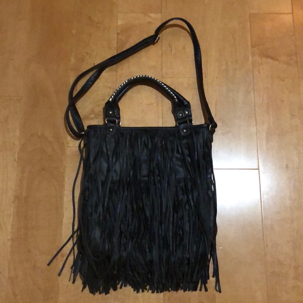 h+m black fringe purse